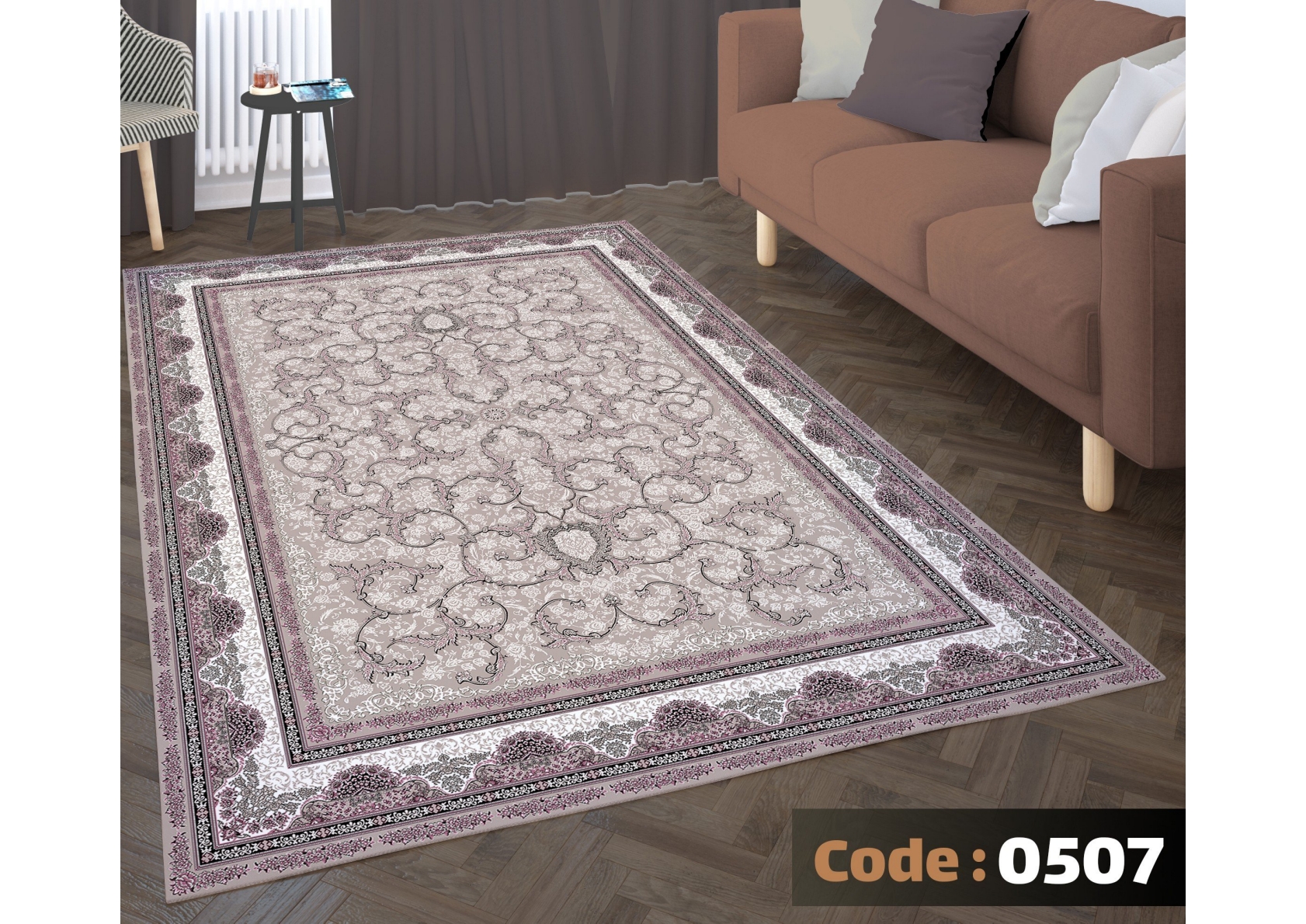 rofarshi-keshdar-shanel-code-0507 روفرشی کشدار نیلمانو شانل ترک گرم بالا طرح مدرن و کلاسیک گلدار و رنگ طوسی کد 0507 - Image 1