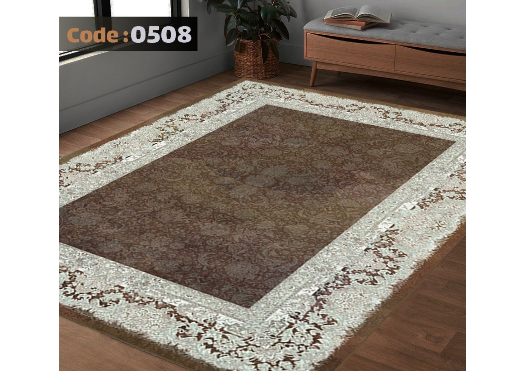 rofarshi-keshdar-shanel-code-0508 روفرشی کشدار نیلمانو شانل ترک گرم بالا طرح مدرن و کلاسیک گلدار و رنگ سیفد قهوه ای کد 0508 - Image 1