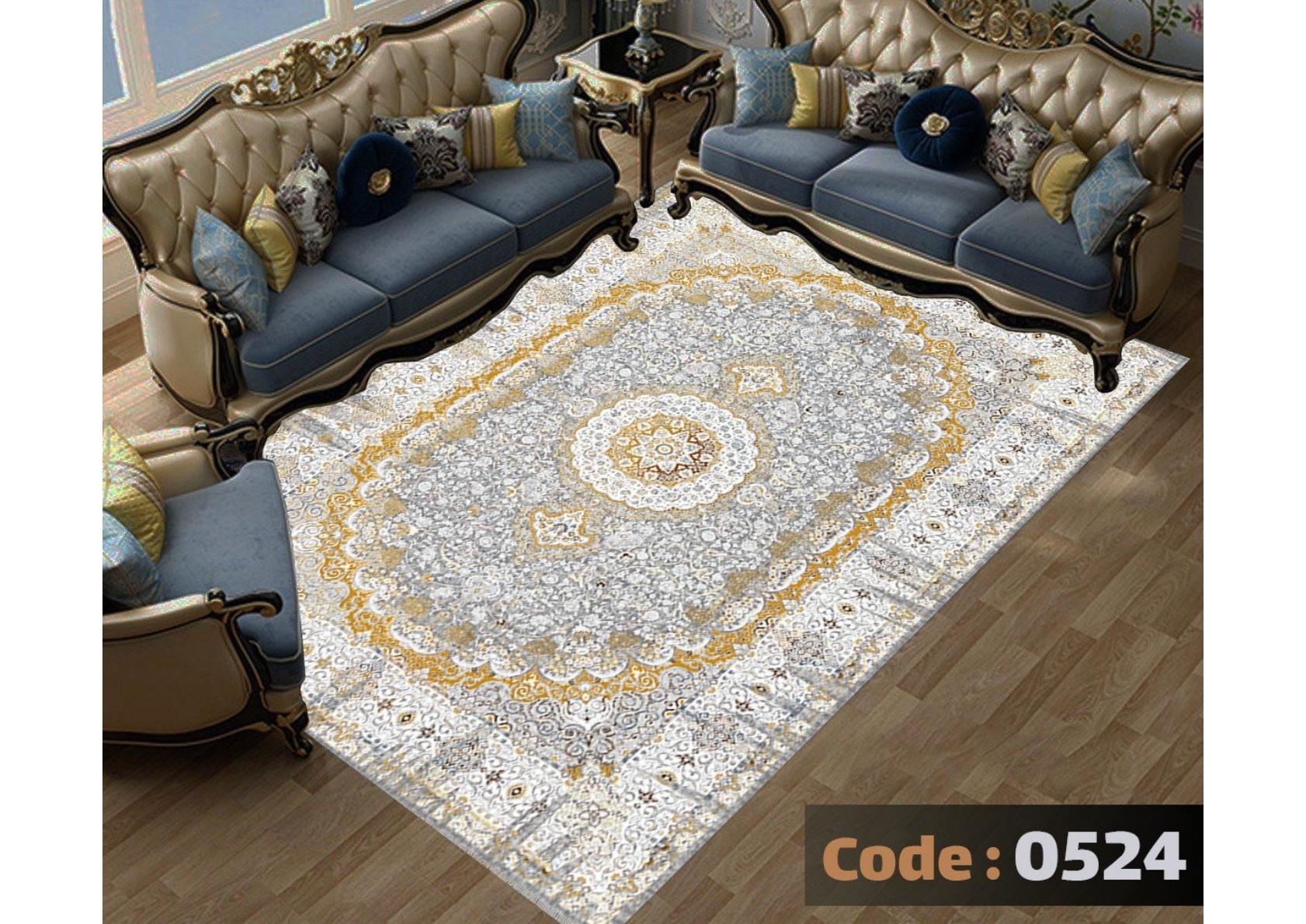 rofarshi-keshdar-shanel-code-0524 روفرشی کشدار نیلمانو شانل ترک گرم بالا طرح مدرن و کلاسیک و گلدار رنگ طلایی طوسی کد 0524 - Image 1
