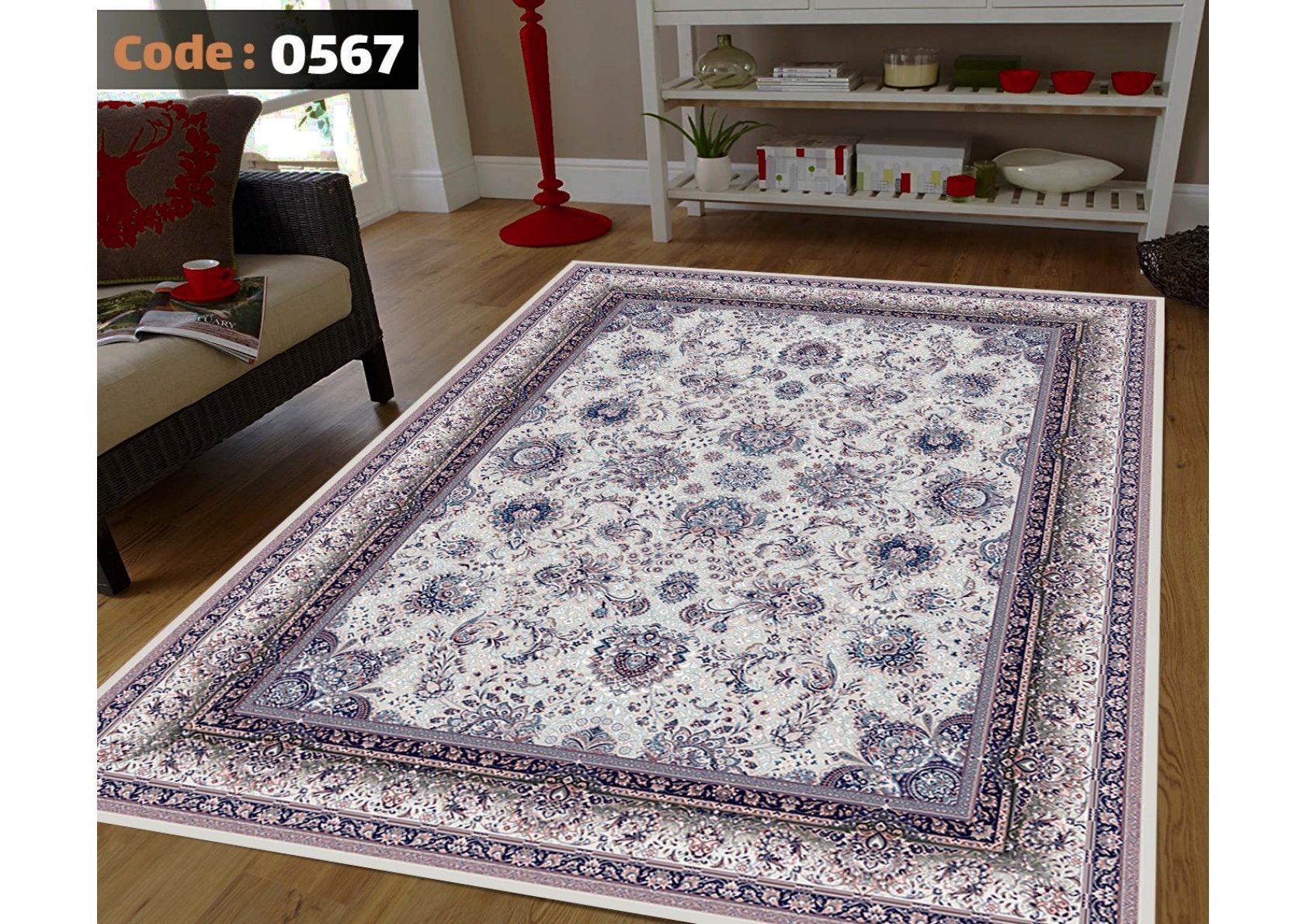 rofarshi-keshdar-shanel-code-0567 روفرشی کشدار نیلمانو شانل ترک گرم بالا طرح مدرن و کلاسیک و گلدار رنگ سفید و ابی کد 0567 - Image 1