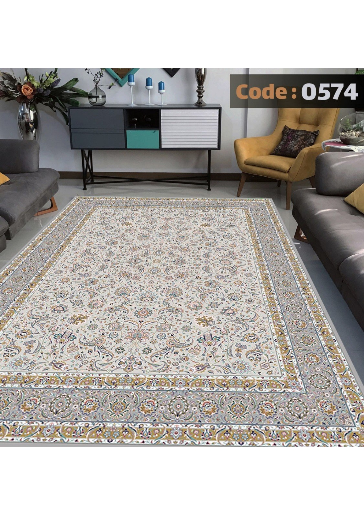 rofarshi-keshdar-shanel-code-0574 روفرشی کشدار نیلمانو شانل ترک گرم بالا طرح مدرن و کلاسیک و گلدار رنگ شیری کد 0574 - Image 1
