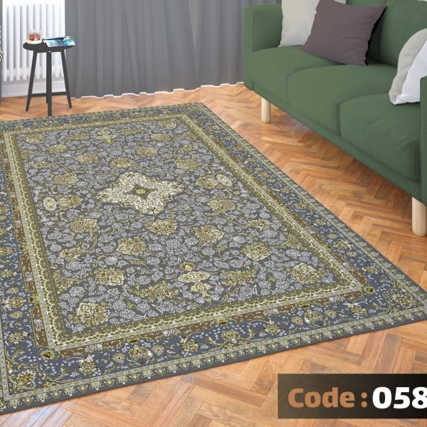روفرشی کشدار نیلمانو شانل ترک گرم بالا طرح مدرن و کلاسیک و گلدار رنگ طلایی و طوسی کد 0582
