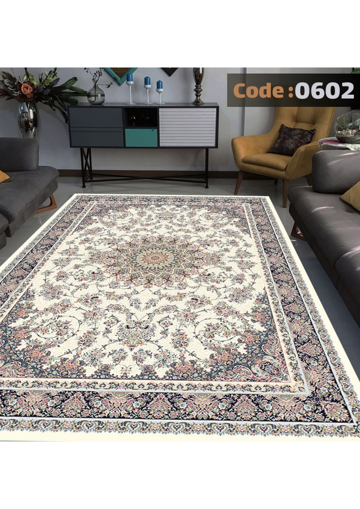 rofarshi-keshdar-shanel-code-0602 روفرشی کشدار نیلمانو شانل ترک گرم بالا طرح مدرن و کلاسیک و گلدار رنگ شیری کد 0602 - Image 1