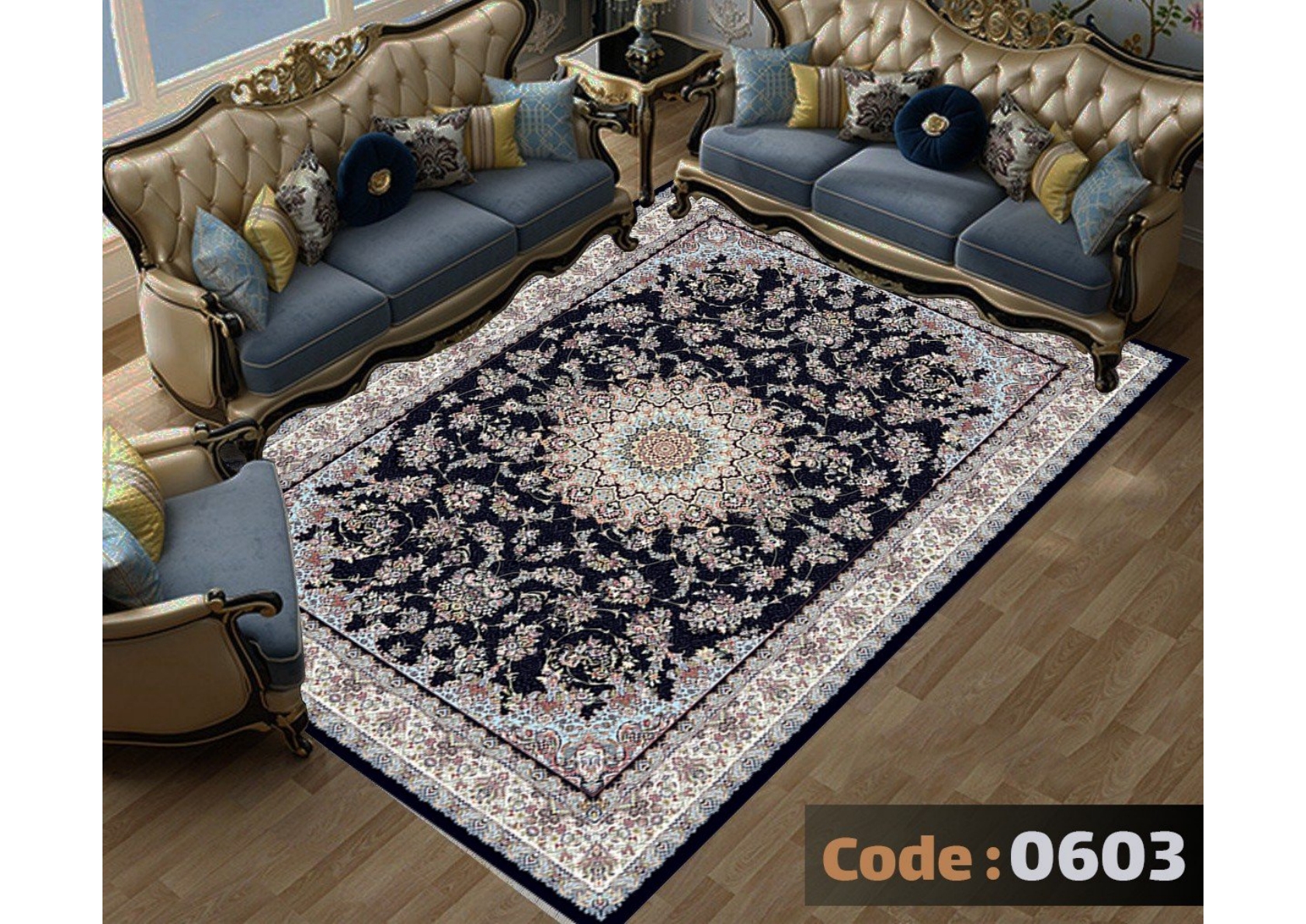 rofarshi-keshdar-shanel-code-0603 روفرشی کشدار نیلمانو شانل ترک گرم بالا طرح مدرن و کلاسیک و گلدار رنگ مشکی کد 0603 - Image 1