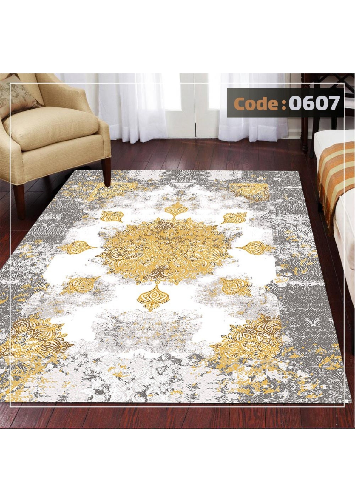 rofarshi-keshdar-shanel-code-0607 روفرشی کشدار نیلمانو شانل ترک گرم بالا طرح مدرن و کلاسیک و رنگ طوسی . سفید و طلایی کد 0607 - Image 1